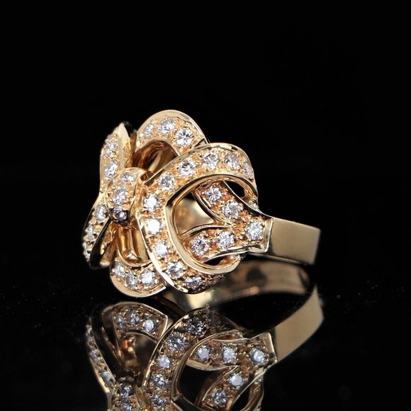 19648 Vintage 18k Yellow Gold Pave Diamond Knot Cocktail Ring Band Size 6.5 - Picture 4 of 4